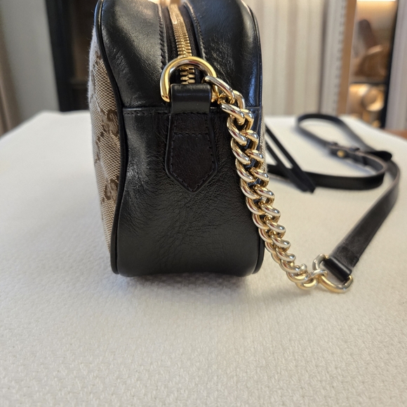 Gucci Marmont Beige and Black Crossbody Bag with Gold Logo - Picture 9 of 14